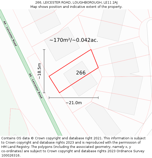 266, LEICESTER ROAD, LOUGHBOROUGH, LE11 2AJ: Plot and title map