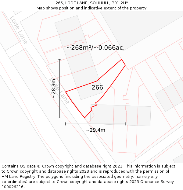 266, LODE LANE, SOLIHULL, B91 2HY: Plot and title map