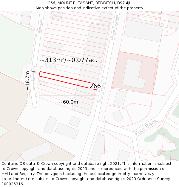266, MOUNT PLEASANT, REDDITCH, B97 4JL: Plot and title map