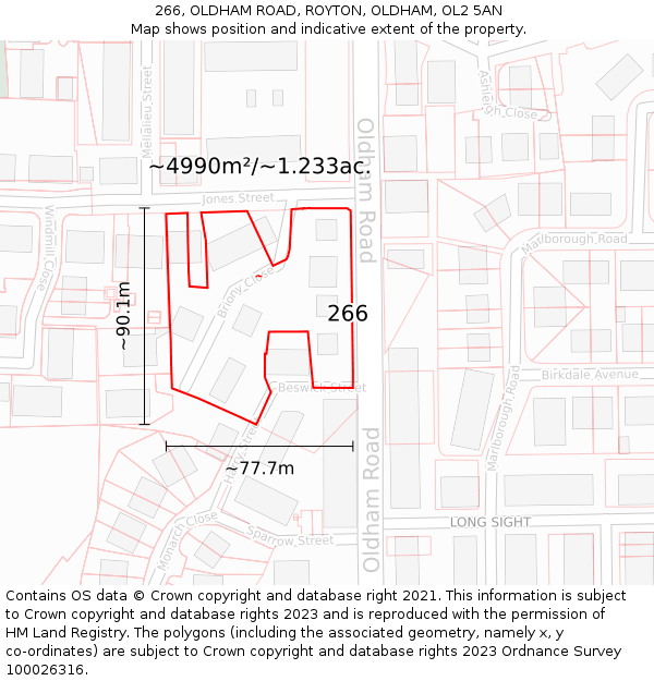 266, OLDHAM ROAD, ROYTON, OLDHAM, OL2 5AN: Plot and title map