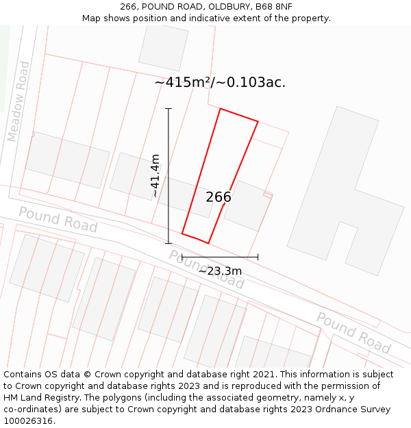 266, POUND ROAD, OLDBURY, B68 8NF: Plot and title map