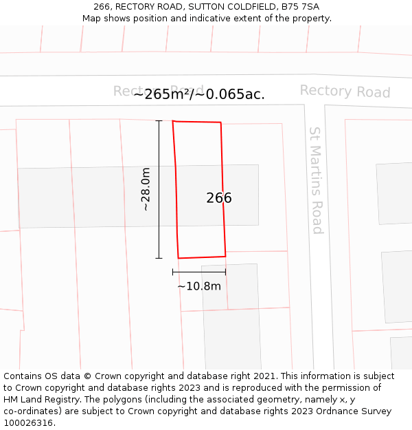266, RECTORY ROAD, SUTTON COLDFIELD, B75 7SA: Plot and title map