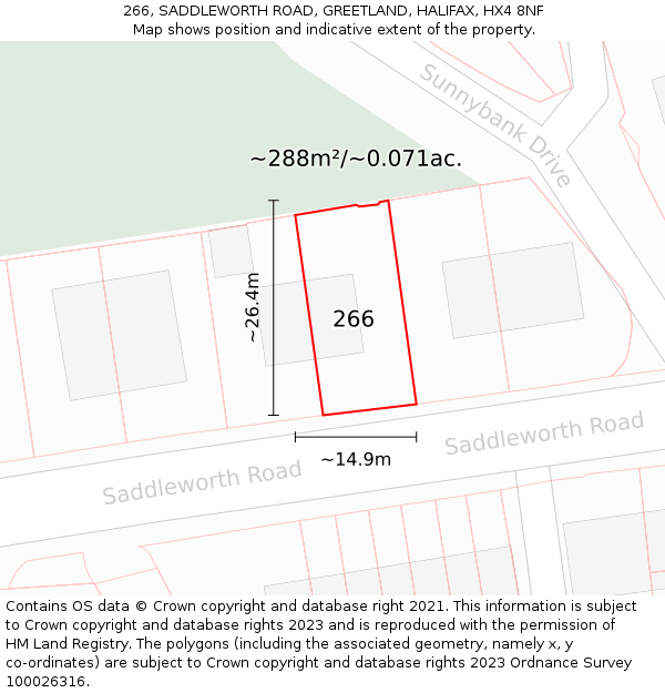 266, SADDLEWORTH ROAD, GREETLAND, HALIFAX, HX4 8NF: Plot and title map