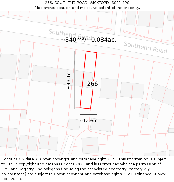 266, SOUTHEND ROAD, WICKFORD, SS11 8PS: Plot and title map