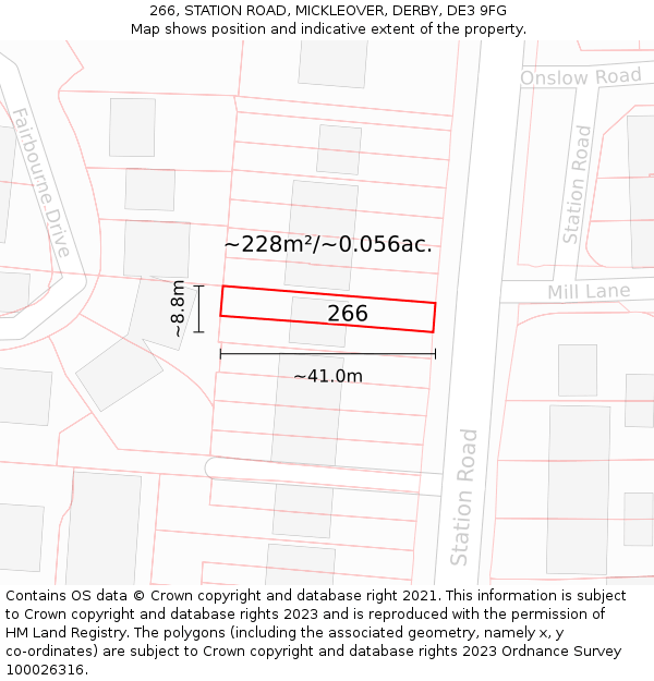 266, STATION ROAD, MICKLEOVER, DERBY, DE3 9FG: Plot and title map