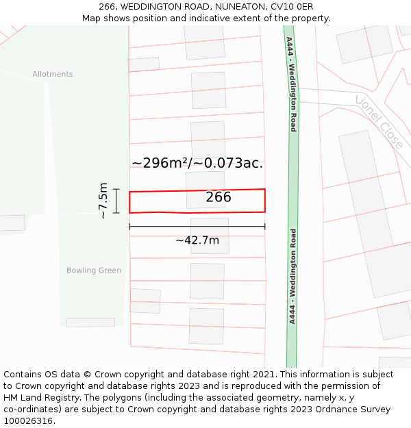 266, WEDDINGTON ROAD, NUNEATON, CV10 0ER: Plot and title map