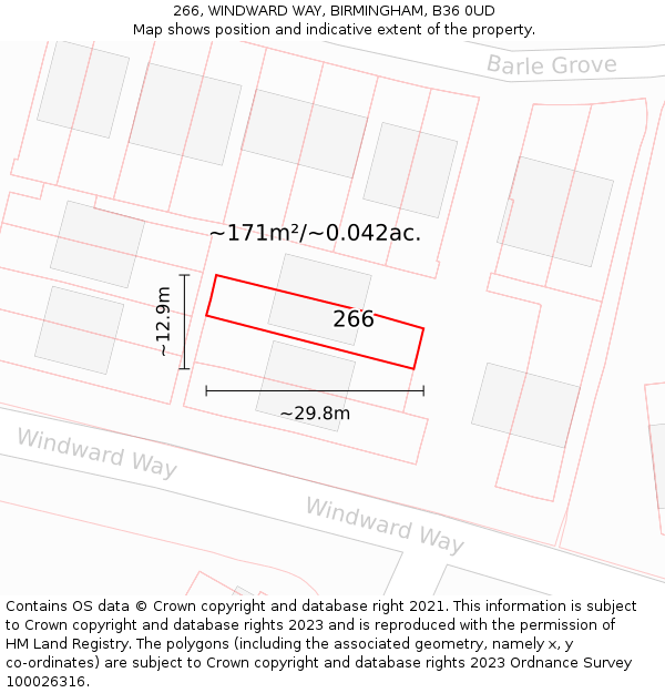 266, WINDWARD WAY, BIRMINGHAM, B36 0UD: Plot and title map