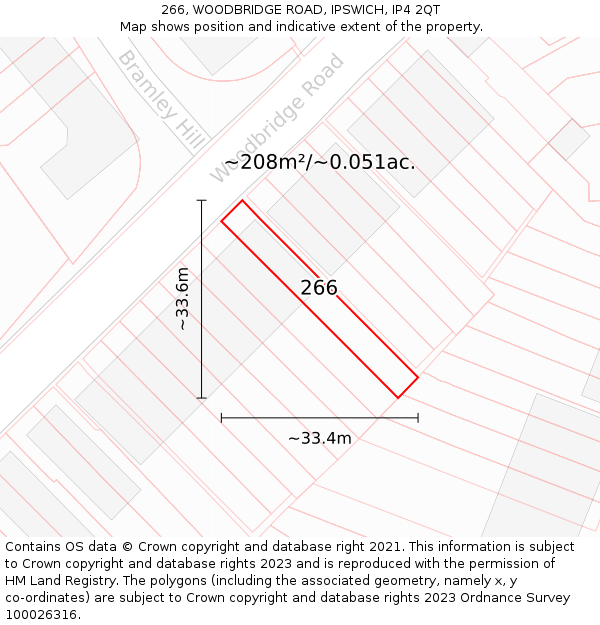 266, WOODBRIDGE ROAD, IPSWICH, IP4 2QT: Plot and title map