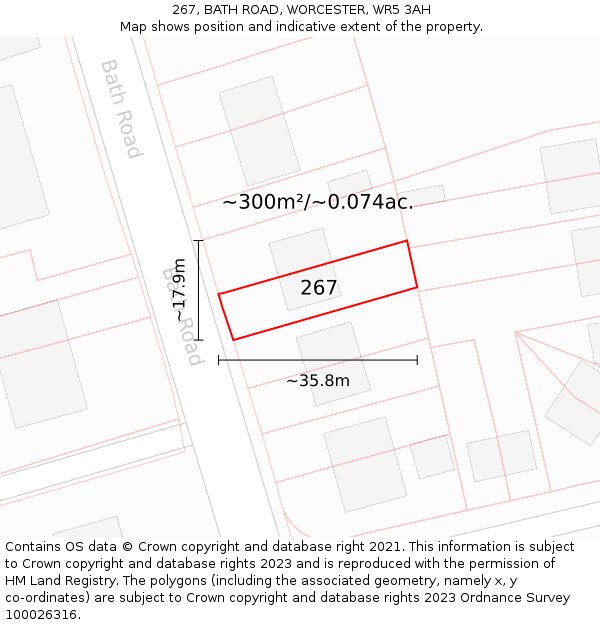 267, BATH ROAD, WORCESTER, WR5 3AH: Plot and title map