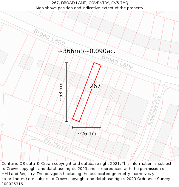 267, BROAD LANE, COVENTRY, CV5 7AQ: Plot and title map