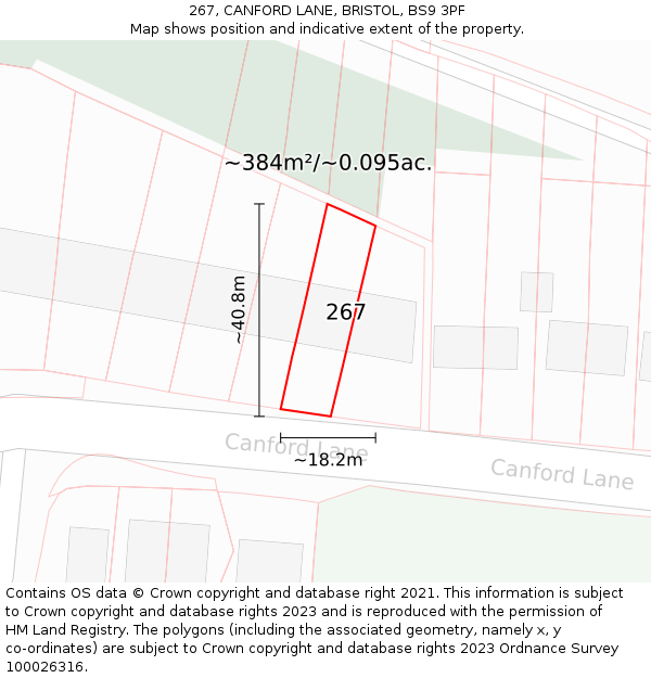 267, CANFORD LANE, BRISTOL, BS9 3PF: Plot and title map