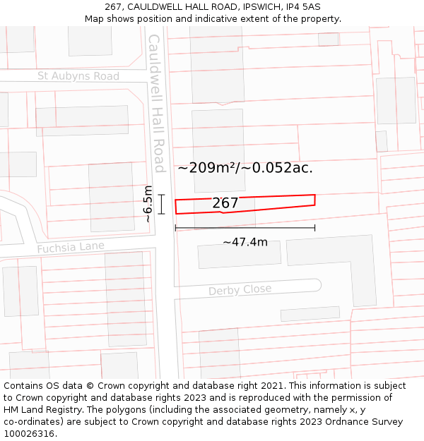 267, CAULDWELL HALL ROAD, IPSWICH, IP4 5AS: Plot and title map