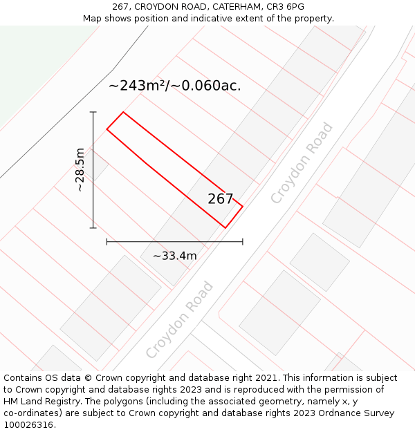 267, CROYDON ROAD, CATERHAM, CR3 6PG: Plot and title map