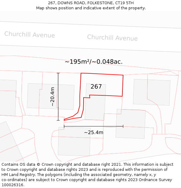 267, DOWNS ROAD, FOLKESTONE, CT19 5TH: Plot and title map