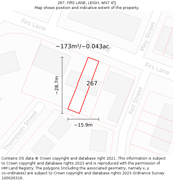 267, FIRS LANE, LEIGH, WN7 4TJ: Plot and title map