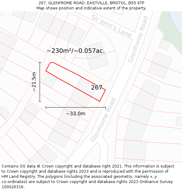267, GLENFROME ROAD, EASTVILLE, BRISTOL, BS5 6TP: Plot and title map