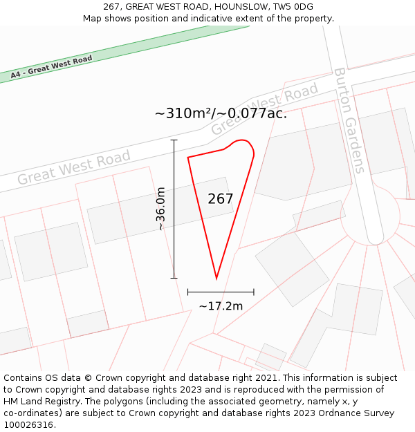 267, GREAT WEST ROAD, HOUNSLOW, TW5 0DG: Plot and title map