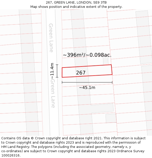 267, GREEN LANE, LONDON, SE9 3TB: Plot and title map