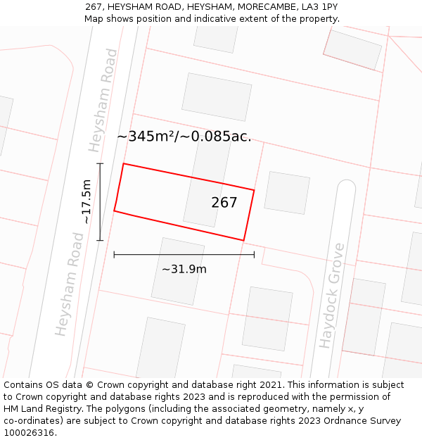 267, HEYSHAM ROAD, HEYSHAM, MORECAMBE, LA3 1PY: Plot and title map