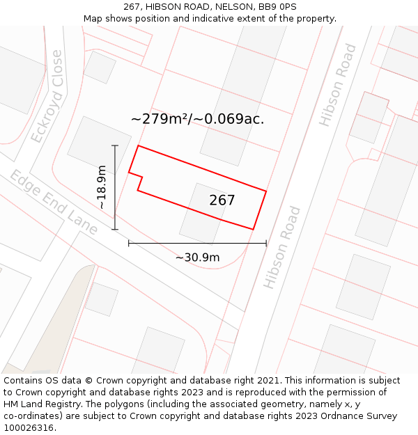 267, HIBSON ROAD, NELSON, BB9 0PS: Plot and title map