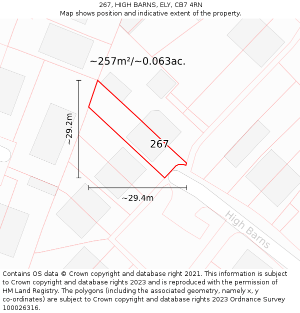 267, HIGH BARNS, ELY, CB7 4RN: Plot and title map