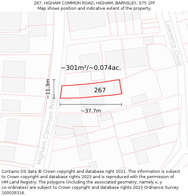 267, HIGHAM COMMON ROAD, HIGHAM, BARNSLEY, S75 1PF: Plot and title map