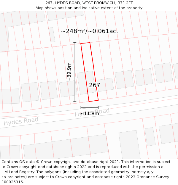 267, HYDES ROAD, WEST BROMWICH, B71 2EE: Plot and title map