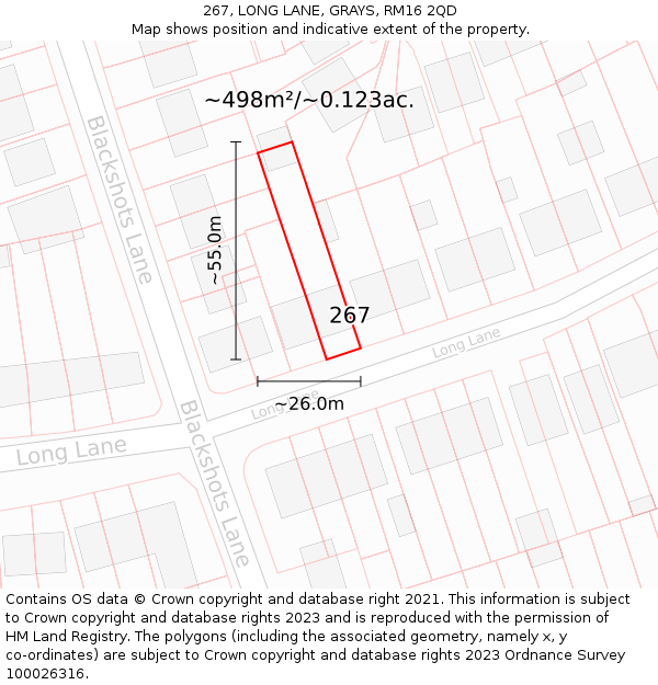 267, LONG LANE, GRAYS, RM16 2QD: Plot and title map