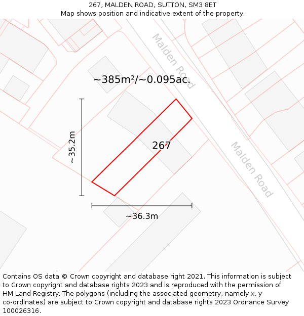 267, MALDEN ROAD, SUTTON, SM3 8ET: Plot and title map