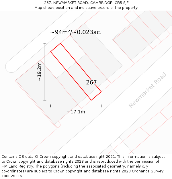 267, NEWMARKET ROAD, CAMBRIDGE, CB5 8JE: Plot and title map