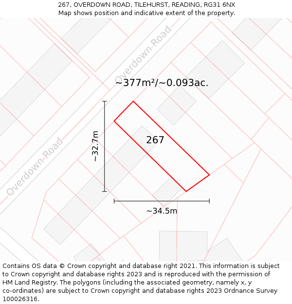 267, OVERDOWN ROAD, TILEHURST, READING, RG31 6NX: Plot and title map