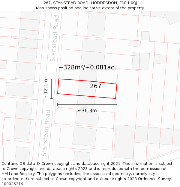 267, STANSTEAD ROAD, HODDESDON, EN11 0QJ: Plot and title map