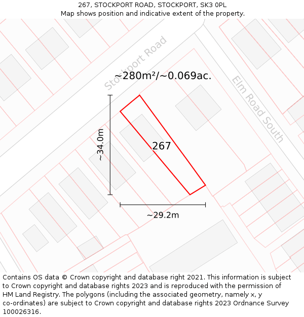 267, STOCKPORT ROAD, STOCKPORT, SK3 0PL: Plot and title map