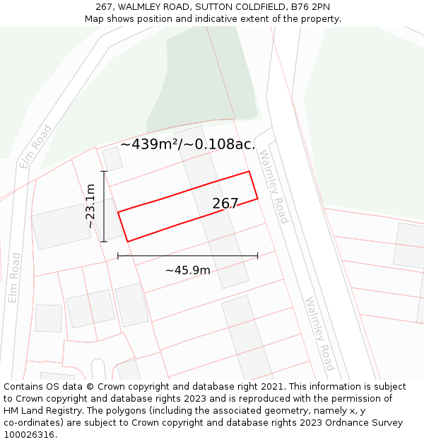 267, WALMLEY ROAD, SUTTON COLDFIELD, B76 2PN: Plot and title map