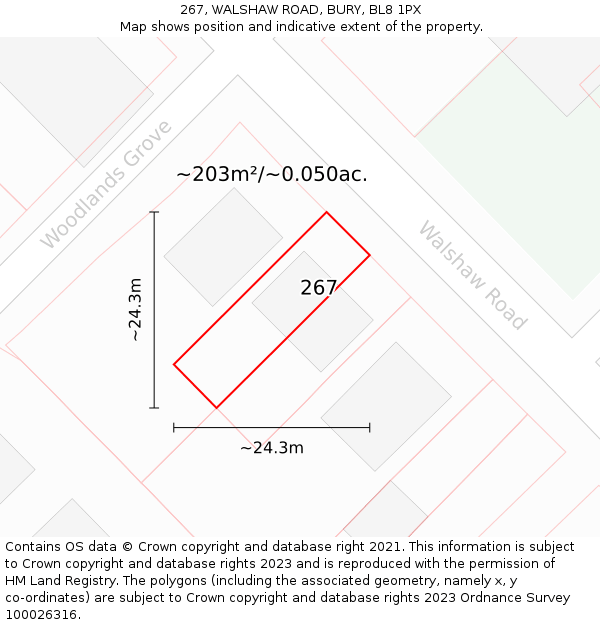 267, WALSHAW ROAD, BURY, BL8 1PX: Plot and title map