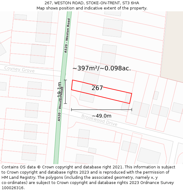 267, WESTON ROAD, STOKE-ON-TRENT, ST3 6HA: Plot and title map