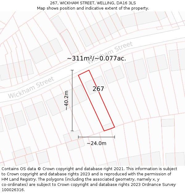 267, WICKHAM STREET, WELLING, DA16 3LS: Plot and title map