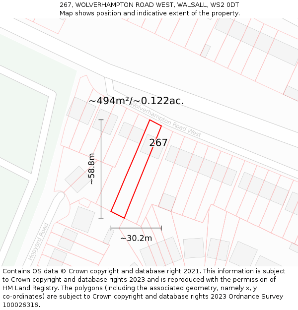 267, WOLVERHAMPTON ROAD WEST, WALSALL, WS2 0DT: Plot and title map