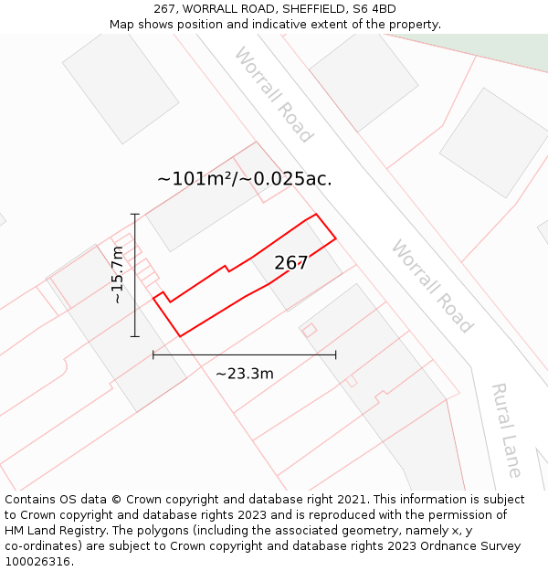 267, WORRALL ROAD, SHEFFIELD, S6 4BD: Plot and title map