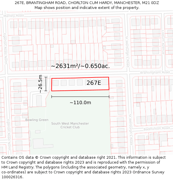 267E, BRANTINGHAM ROAD, CHORLTON CUM HARDY, MANCHESTER, M21 0DZ: Plot and title map