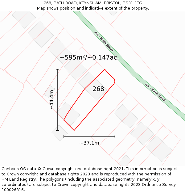 268, BATH ROAD, KEYNSHAM, BRISTOL, BS31 1TG: Plot and title map