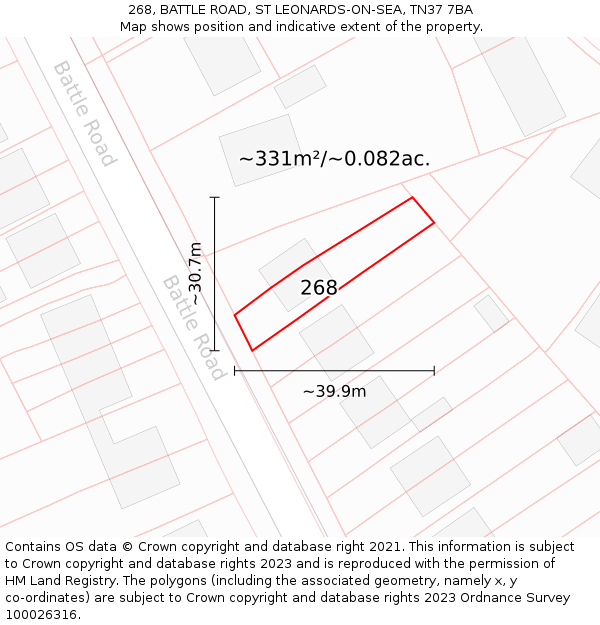 268, BATTLE ROAD, ST LEONARDS-ON-SEA, TN37 7BA: Plot and title map