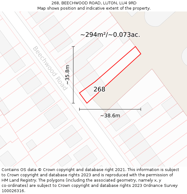 268, BEECHWOOD ROAD, LUTON, LU4 9RD: Plot and title map