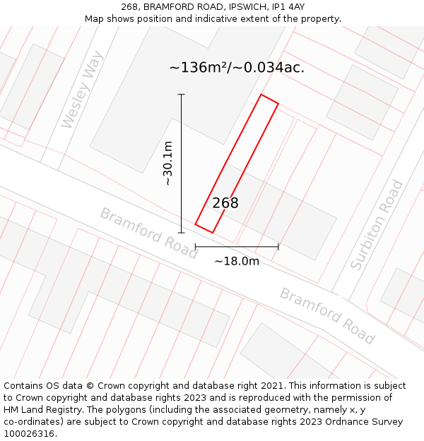 268, BRAMFORD ROAD, IPSWICH, IP1 4AY: Plot and title map