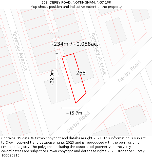268, DERBY ROAD, NOTTINGHAM, NG7 1PR: Plot and title map