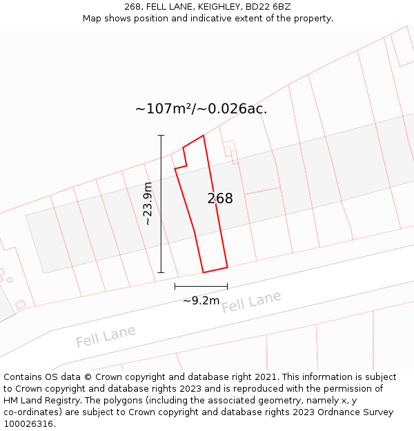 268, FELL LANE, KEIGHLEY, BD22 6BZ: Plot and title map