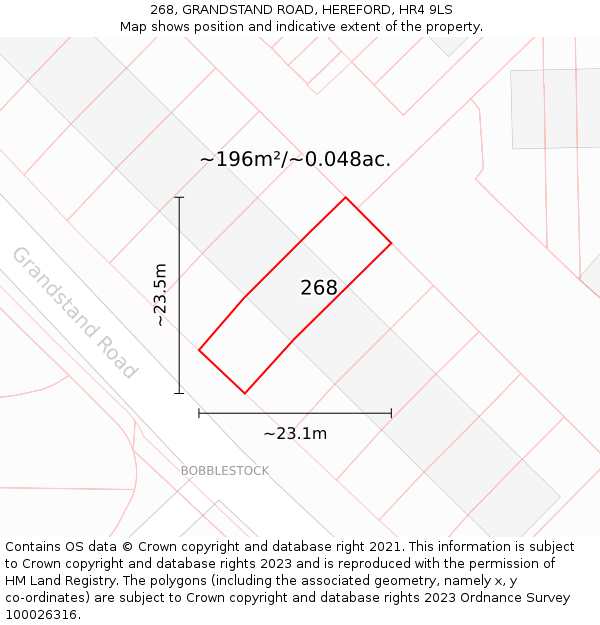 268, GRANDSTAND ROAD, HEREFORD, HR4 9LS: Plot and title map
