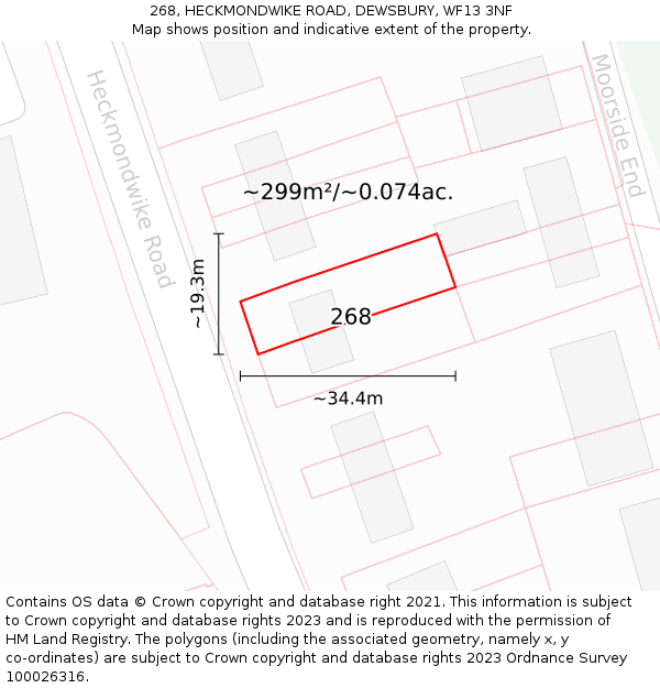 268, HECKMONDWIKE ROAD, DEWSBURY, WF13 3NF: Plot and title map