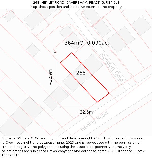 268, HENLEY ROAD, CAVERSHAM, READING, RG4 6LS: Plot and title map