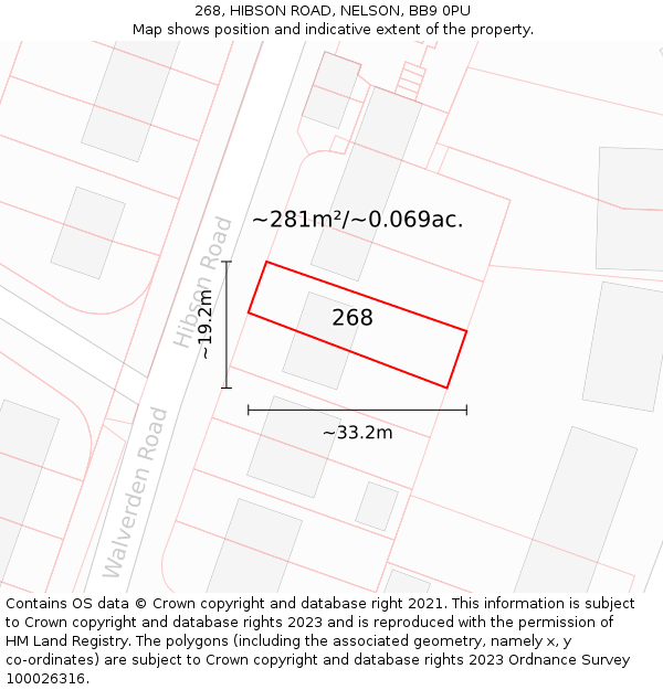 268, HIBSON ROAD, NELSON, BB9 0PU: Plot and title map